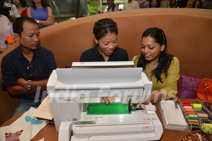 Mary Kom tries her hand on sewing at The Hab promoted by Usha International