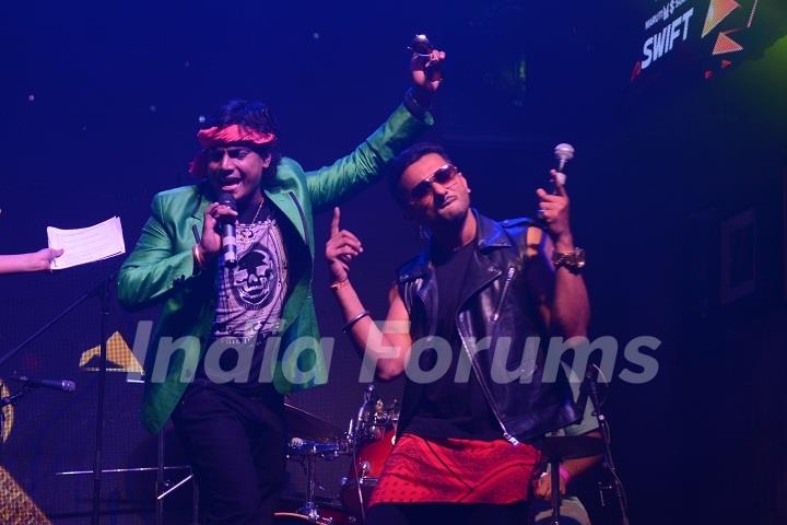 Mohan and Honey Singh Shake-a-leg during the Launch of India's Raw Star