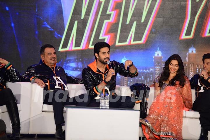 Abhishek Bachchan addressing the audience at the Trailer Launch of Happy New Year