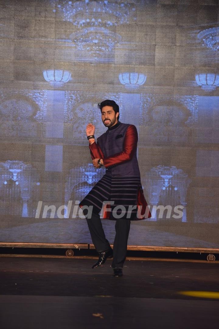 Abhishek Bachchan makes a funky pose while walking the ramp at Manish Malhotra's Show