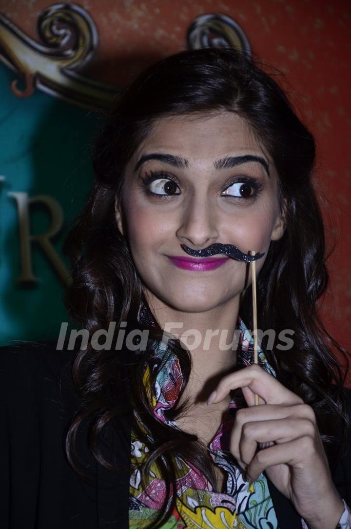 Sonam Kapoor gives an animated expression at the Promotions of Khoobsurat at Mithibai College