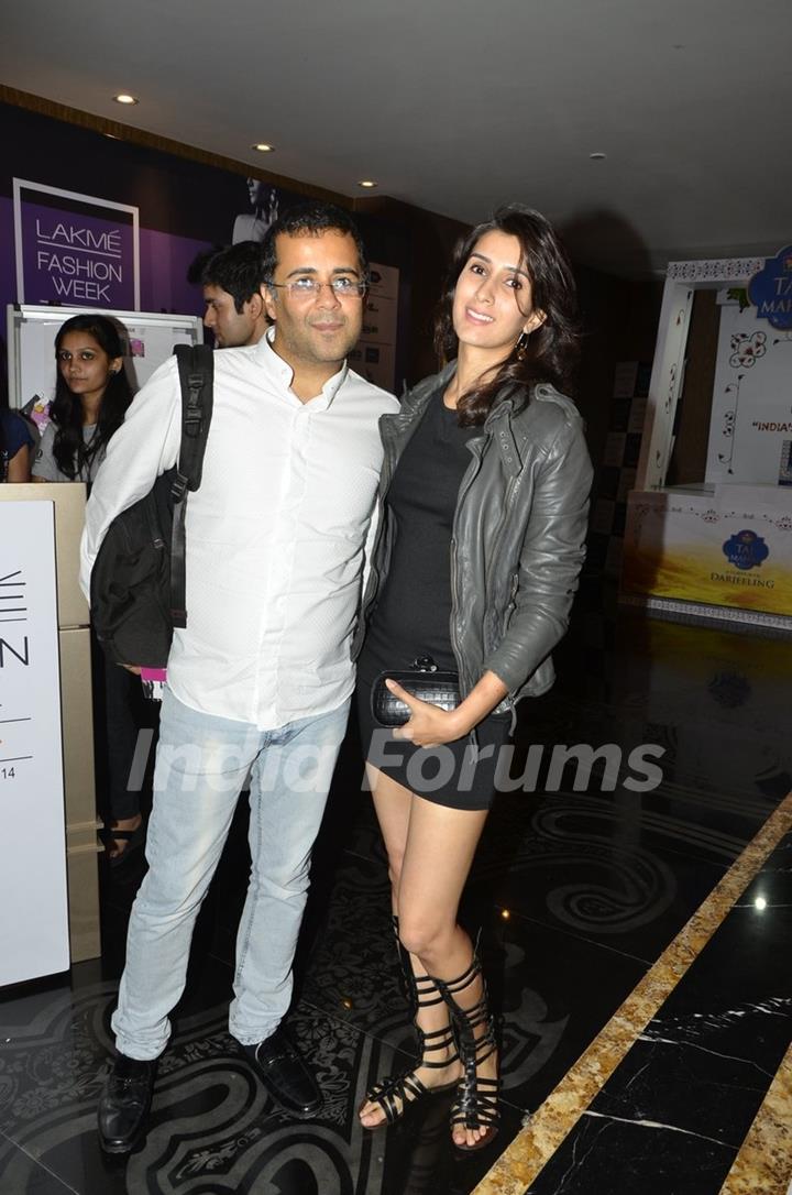 Pragya Yadav with Chetan Bhagat at Lakme Fashion Week