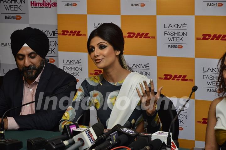 Shilpa Shetty interacts with the media at Lakme Fashion Week