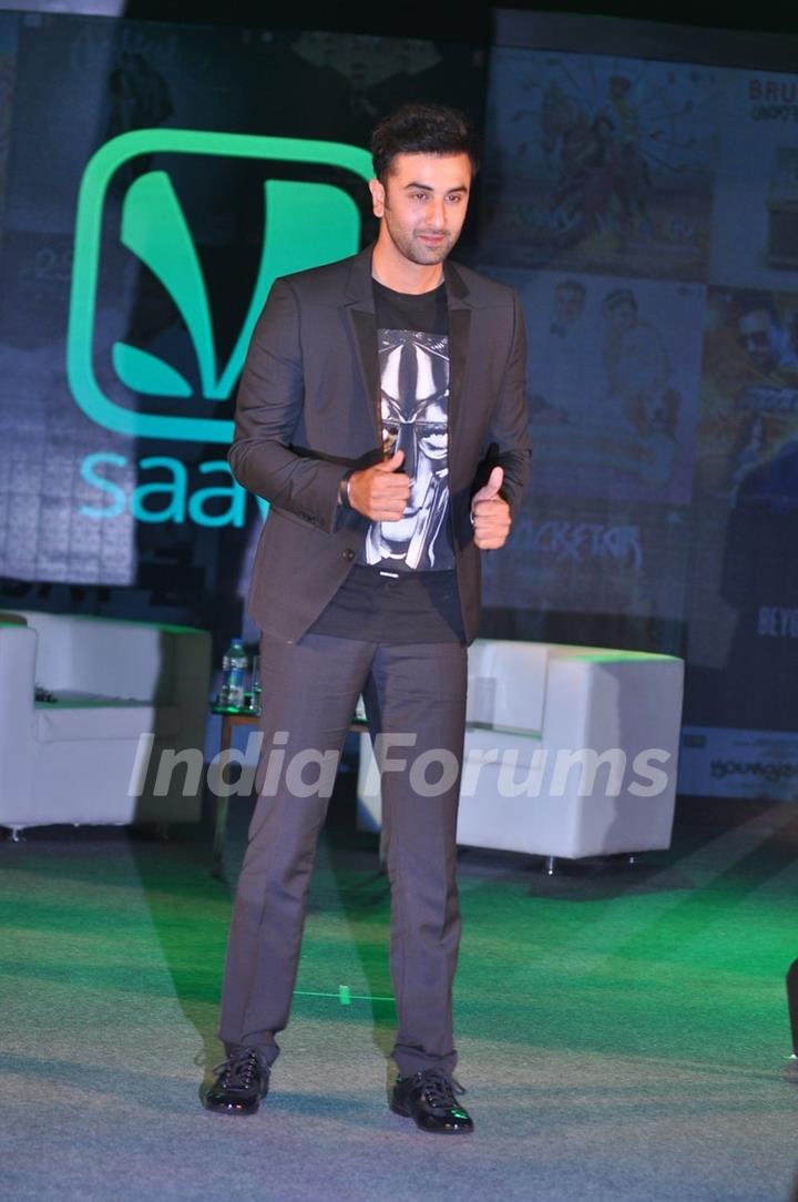 Ranbir Kapoor poses for the media at the Endorsement Launch of Saavn in India