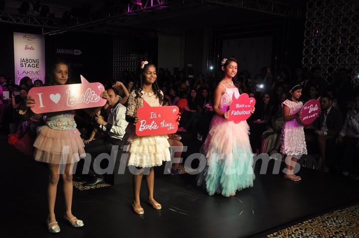 Kids walk the ramp for Barbie at the Lakme Fashion Week Winter/ Festive 2014 Day 2