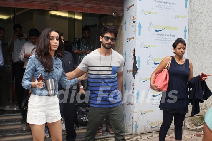 Shahid Kapoor and Shraddha Kapoor pose for the media at the Music Launch of Haider at Radio Mirchi