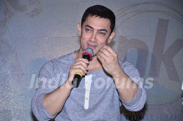 Aamir Khan addresses the audience at the Second Poster Launch of P.K.