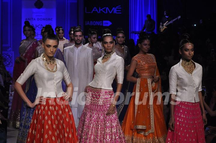 Models showcase designs by Anita Dongre at the Lakme Fashion Week Winter/ Festive 2014 Day 4