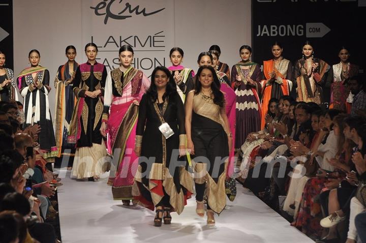 Models showcase designs by Ekru at the Lakme Fashion Week Winter/ Festive 2014 Day 4