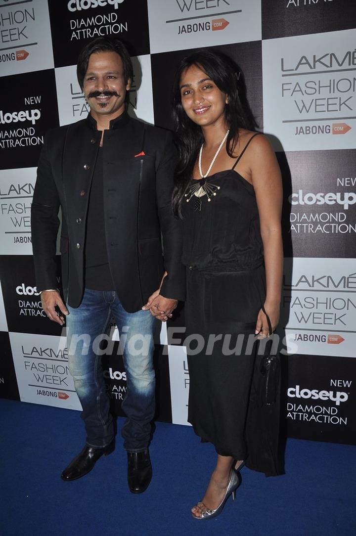 Vivek Oberoi was seen with his wife at the Lakme Fashion Week Winter/ Festive 2014 Day 5