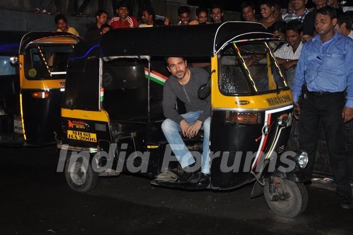Emraan Hashmi was snapped sitting in the Auto Rickshaw at the Special Screening of Raja Natwarlal
