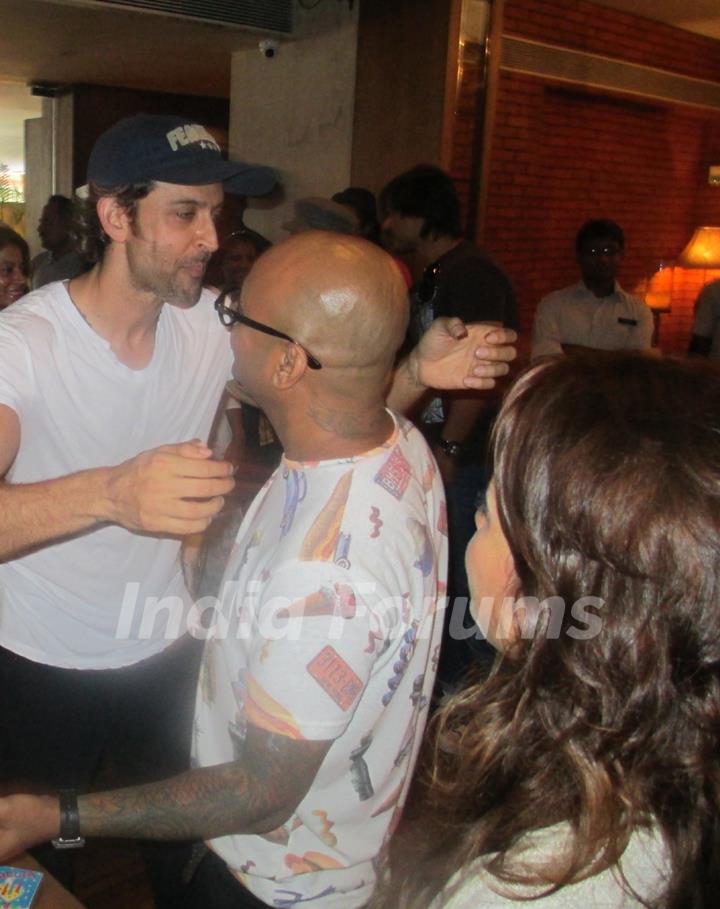 Hrithik Roshan hugging Aalim Hakim at his Surprise Birthday Bash