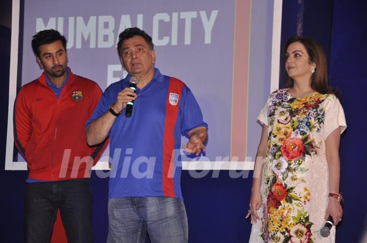 Ranbir Kapoor addresses the audience at Ranbir Kapoor's Soccer Team Logo Launch