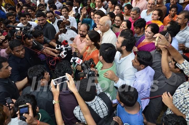 Shilpa Shetty snapped giving media bytes at the Visarjan of Lord Ganesha