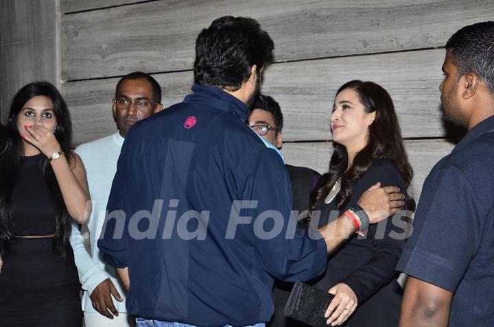 Abhishek Bachchan was snapped talking with Simone Singh at the Bash for Pro Kabbadi League