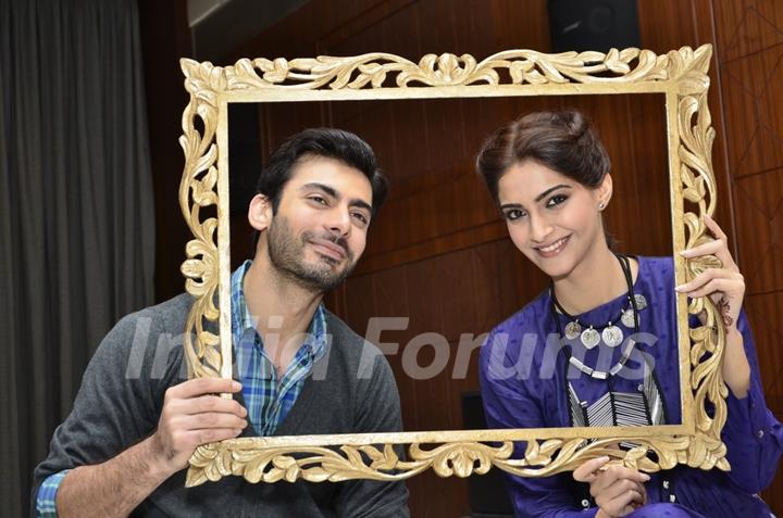 Sonam Kapoor and Fawad Khan pose for the camera at the Promotions of Khoobsurat