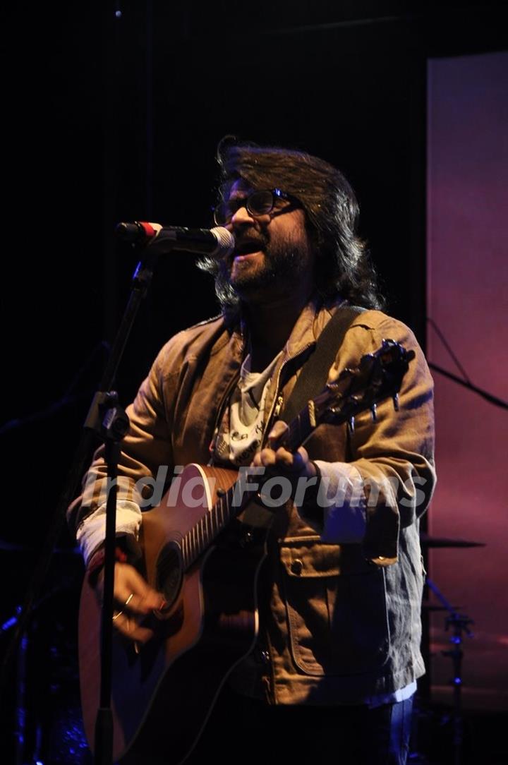 Pritam performs at the Success Bash of Saavn Mobile App