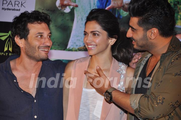 Homi Adajania, Arjun Kapoor and Deepika Padukone at the Press Meet of Finding Fanny