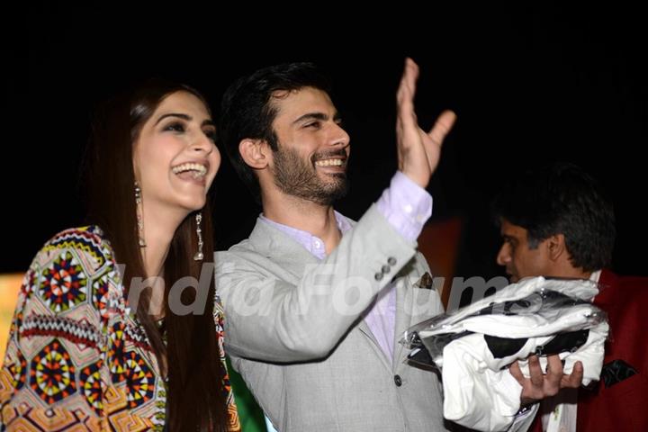 Fawad Khan waves out to his fans at the Promotions of Khoobsurat in Delhi