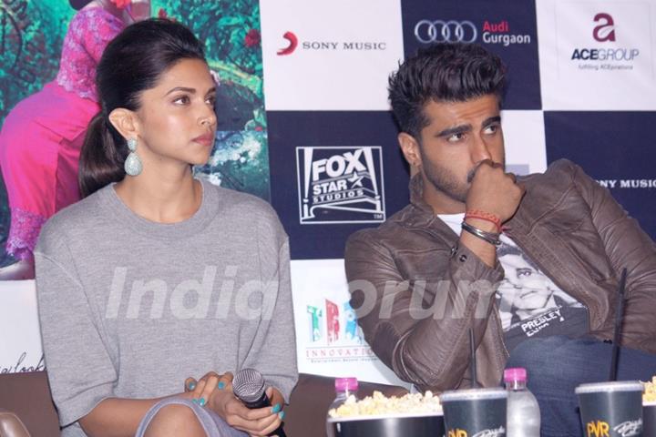 Arjun Kapoor and Deepika Padukone at the Promotions of Finding Fanny in Delhi