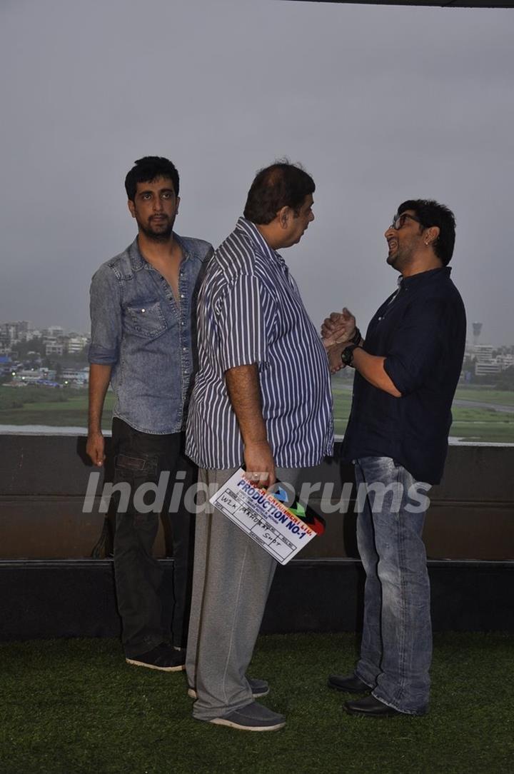 David Dhawan snapped talking with Arshad Warsi at the Launch of Vashu Bhagnani's New Film