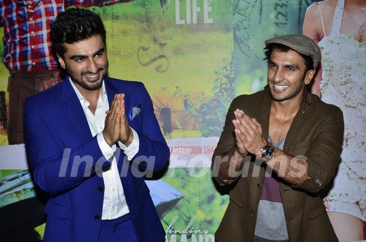 Arjun Kapoor and Ranveer Singh greet the media at the Special Screening of Finding Fanny