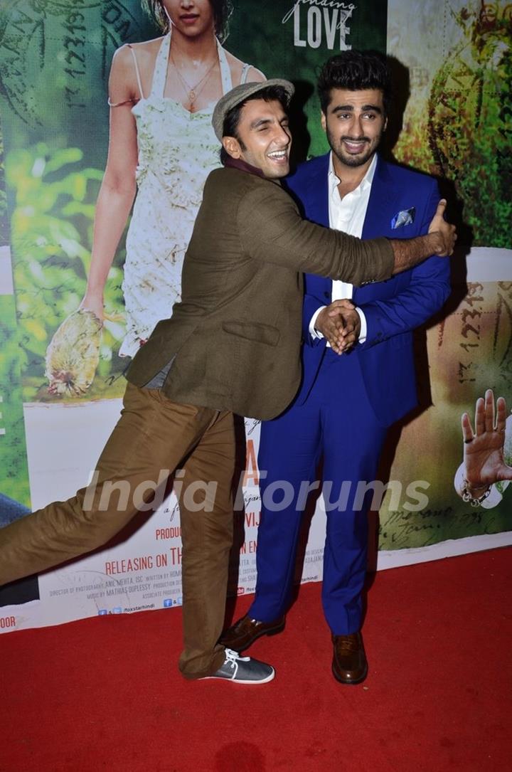 Ranveer Singh gives Arjun Kapoor a hug at the Special Screening of Finding Fanny