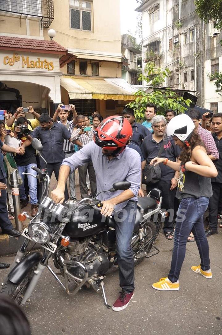 Parineeti and Aditya gear up for a bike ride at the Flag Off of the Daawat-E-Ishq Food Yatra