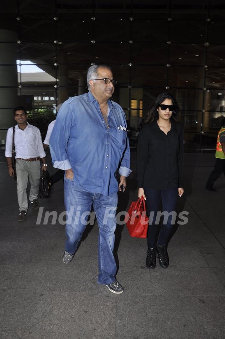 Boney Kapoor snapped with daughter Jahnavi Kapoor at Airport