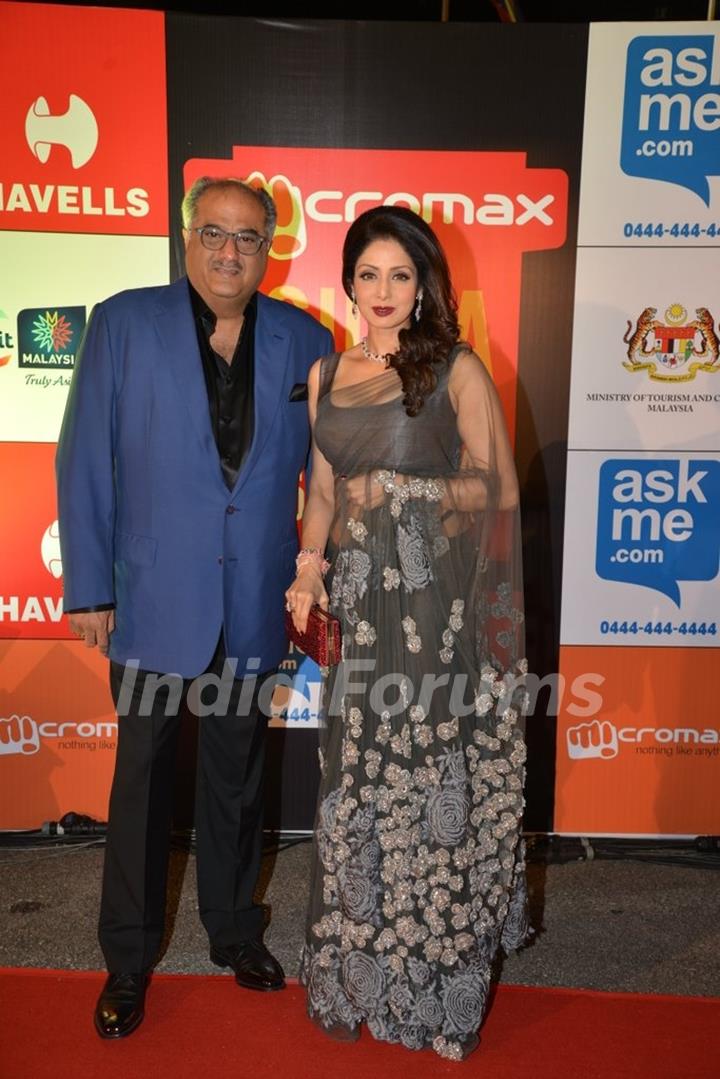 Boney Kapoor and Sridevi Kapoor pose for the camera at Mircromax SIIMA Awards Day 2