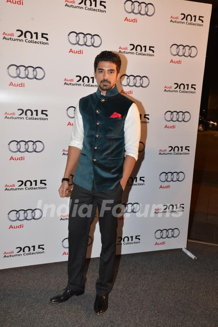 Saqib Saleem poses for the media at Varun Bahl Show for Audi
