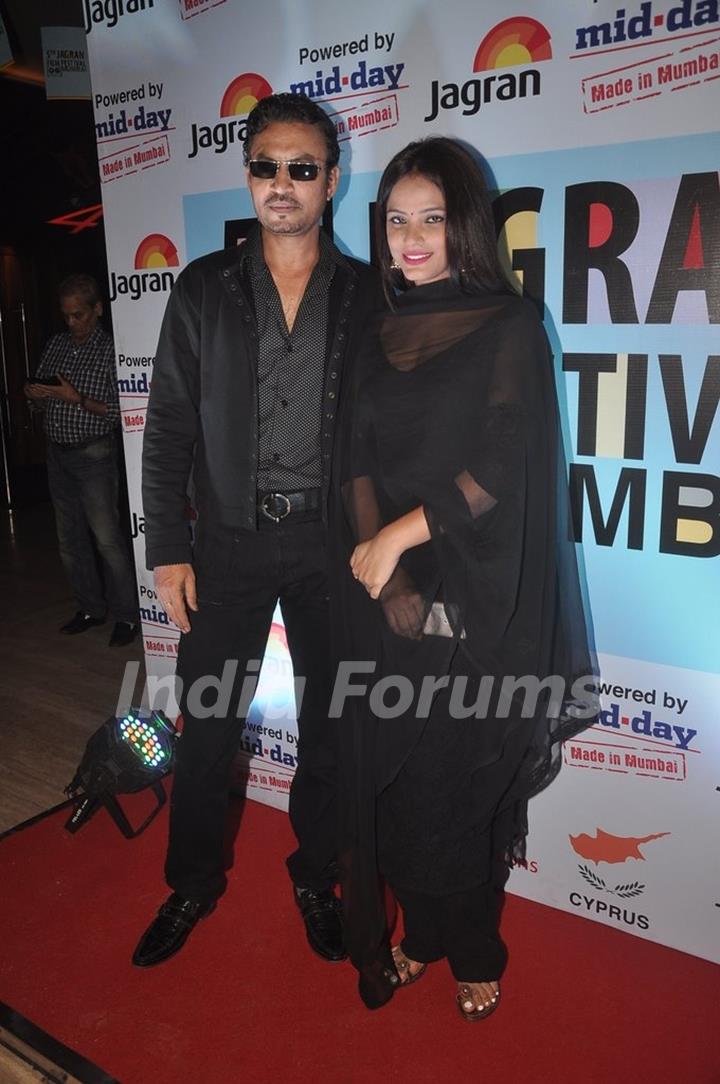 Irrfan Khan and Neetu Chandra pose for the media at the Launch of 5th Jagran Film Festival
