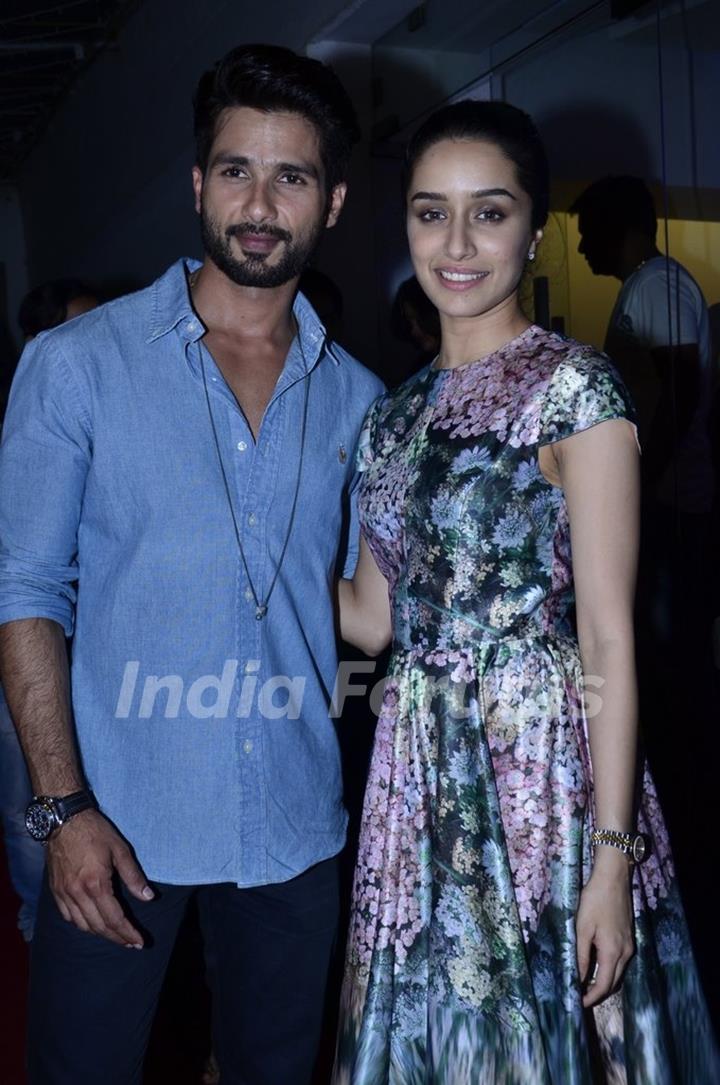 Shahid Kapoor and Shraddha Kapoor pose for the media at the Special Screening of Haider