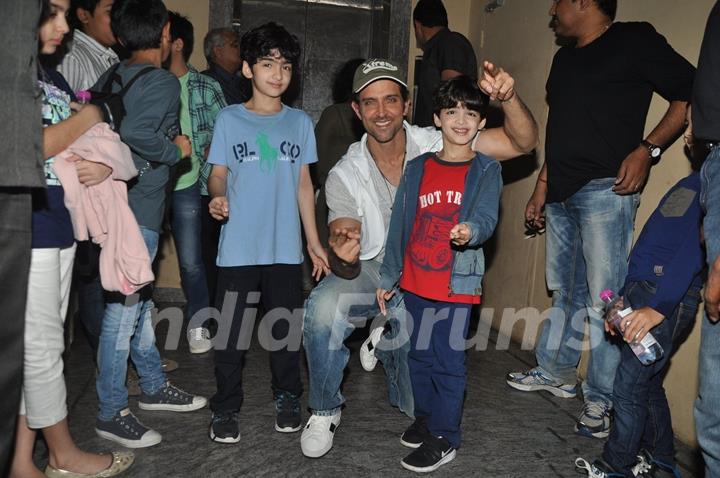 Hrithik Roshan with his kids at Bang Bang special screening hosted by Hrithik Roshan