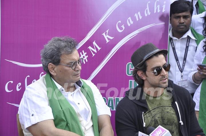 Hrithik Roshan with Shubhash Ghai at the Whistling Woods Cleanliness Drive