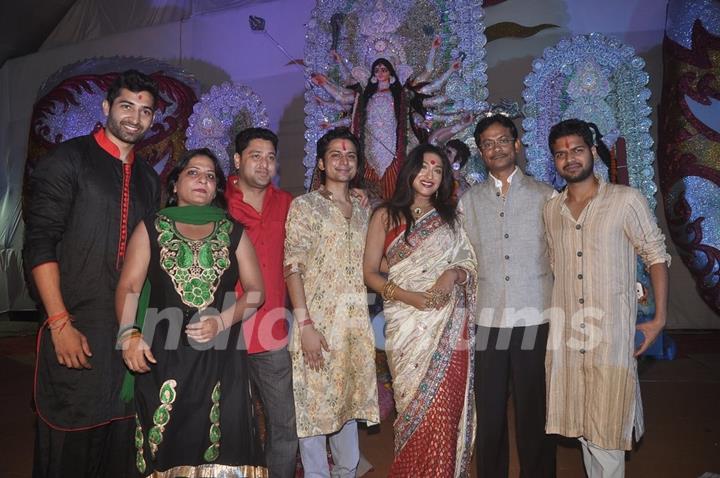 Rituparna poses with friends at DN Nagar Durga Pooja