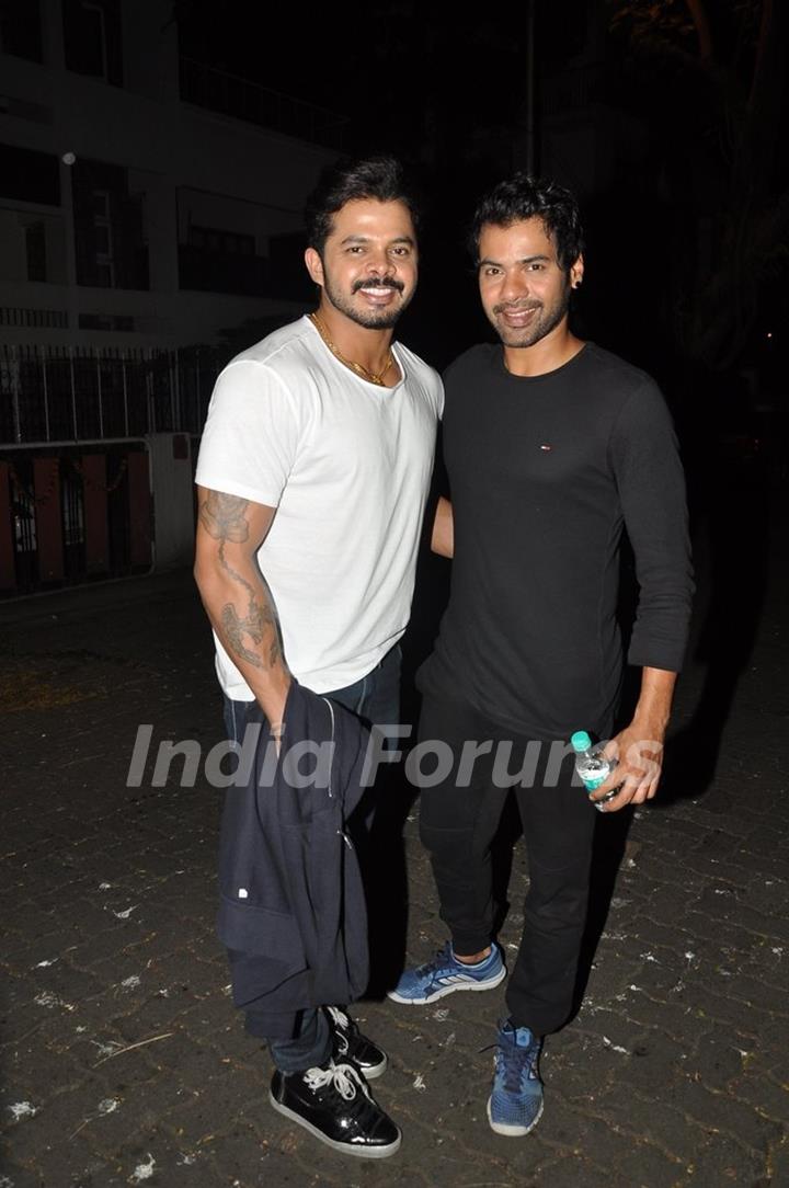 Sreesanth and Shabbir Ahluwalia pose for the media at Ekta Kapoor's house