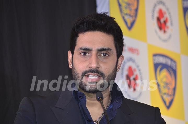 Abhishek Bachchan addressing the audience at the ISL Chennai FC team launch