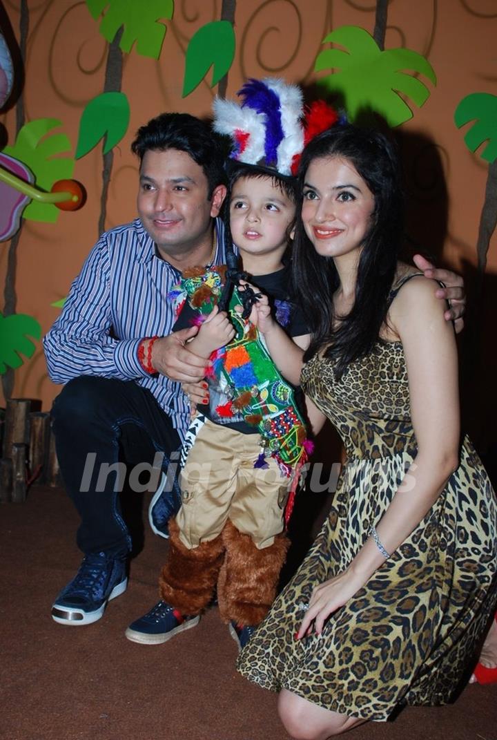 Divya Khosla Kumar and Bhushan Kumar with their son Ruhaan at his Birthday Party