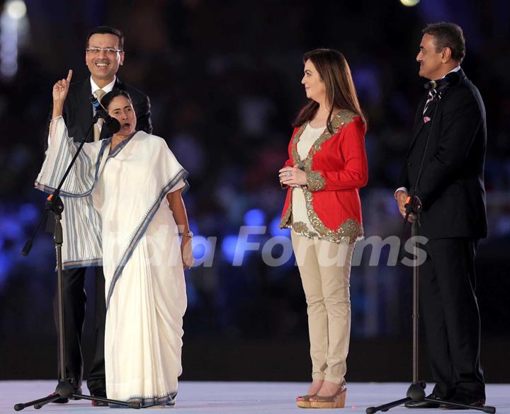 Mamta Bannerjee addresses the Opening Ceremony of the Indian Super League