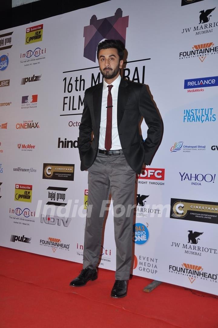 Ranbir Kapoor poses for the media at the 16th MAMI Film Festival