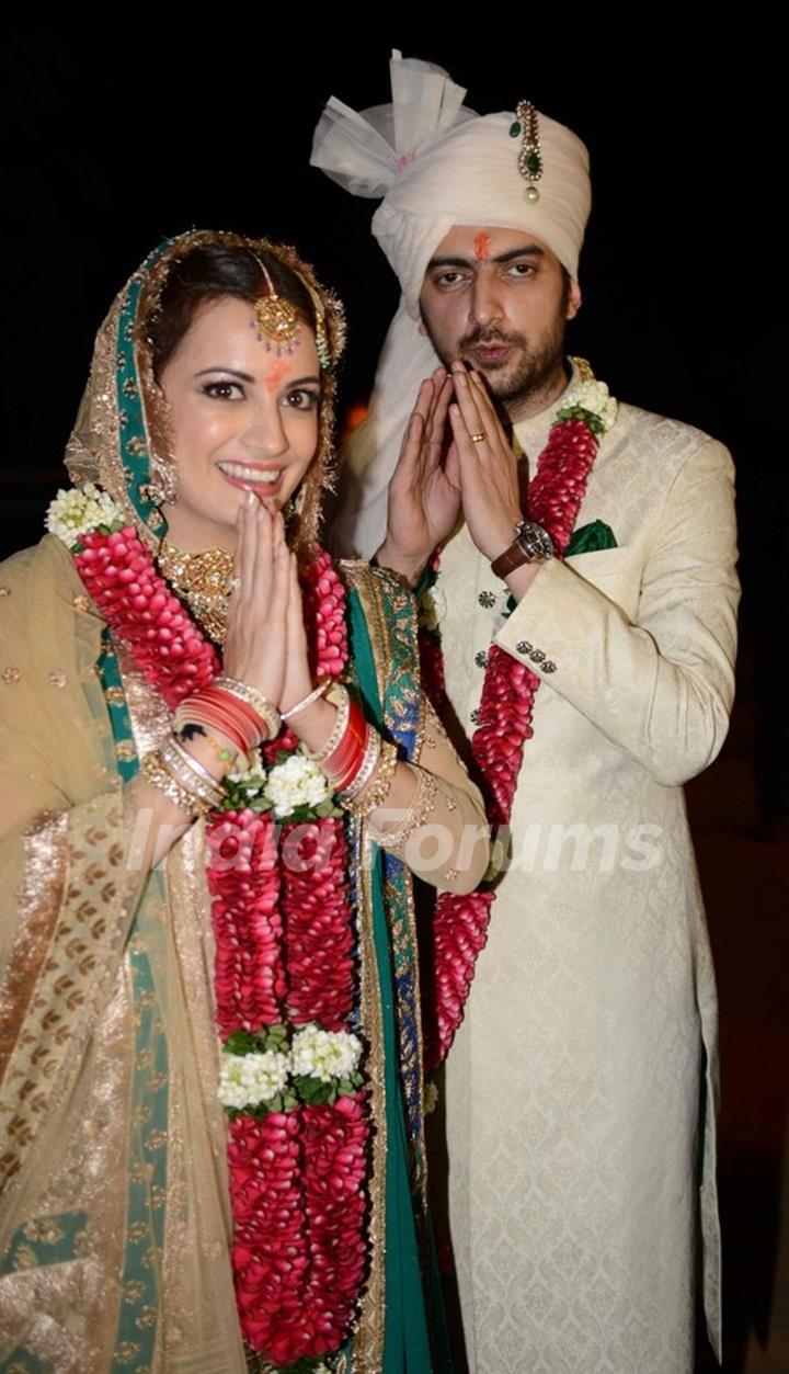 Dia Mirza and Sahil Sangha greets the media at their Wedding Ceremony