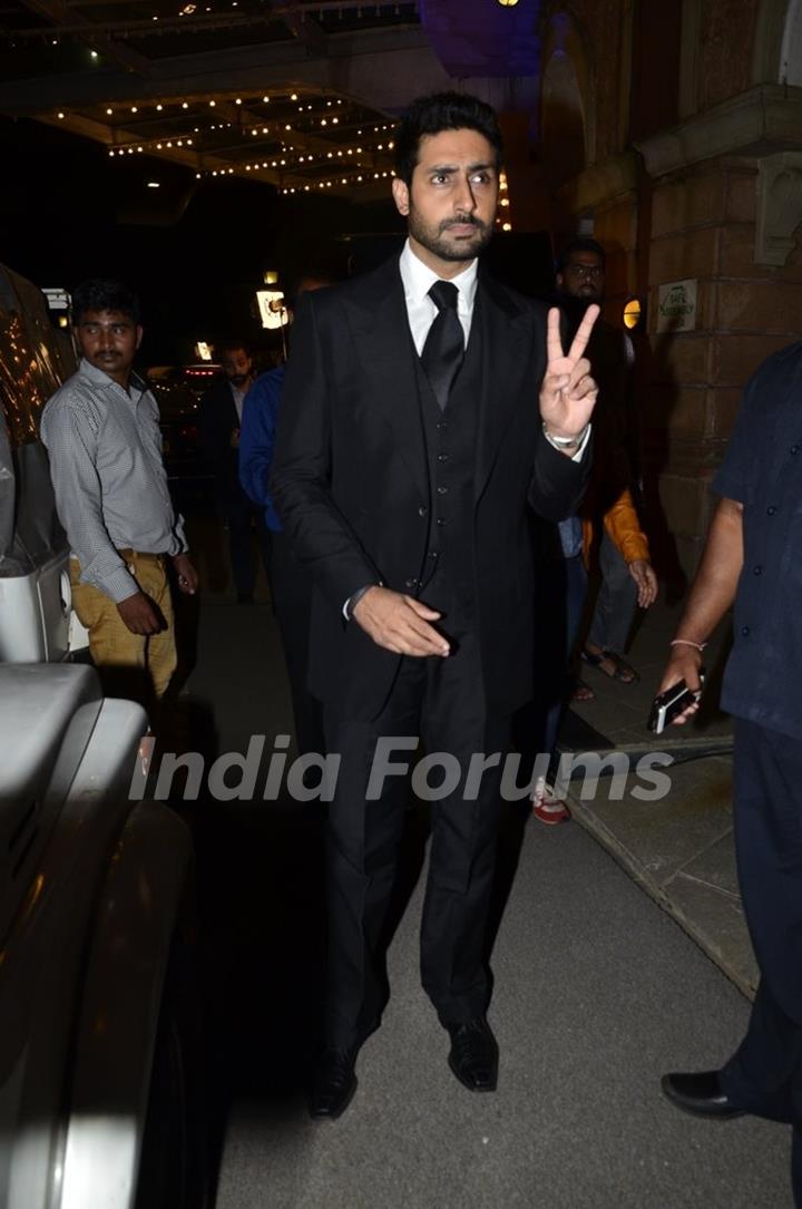 Abhishek Bachchan poses for the media at SBS Party