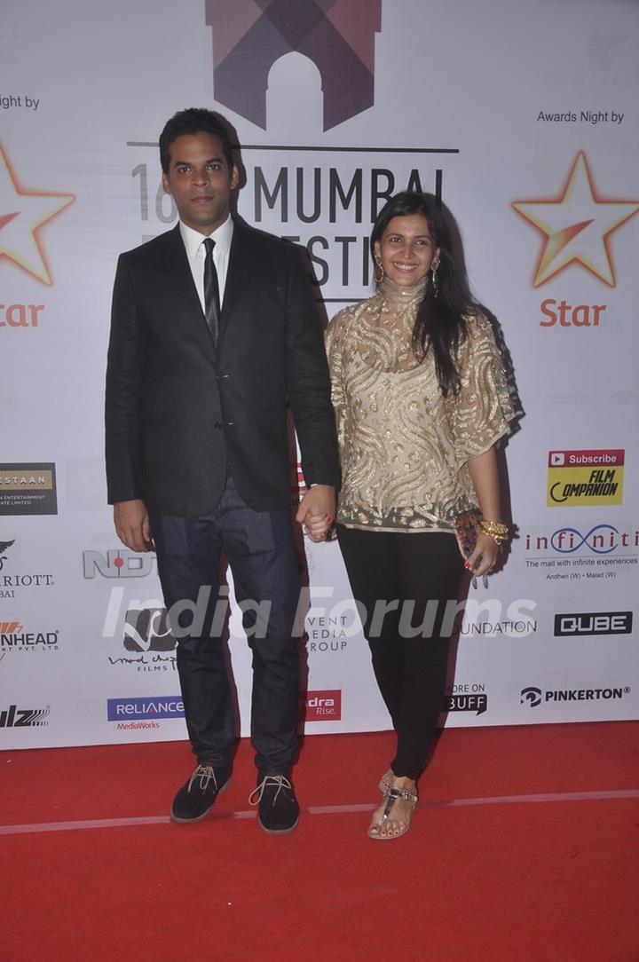 Vikramaditya Motwane poses with wife at the Closing Ceremony of 16th MAMI Film Festival