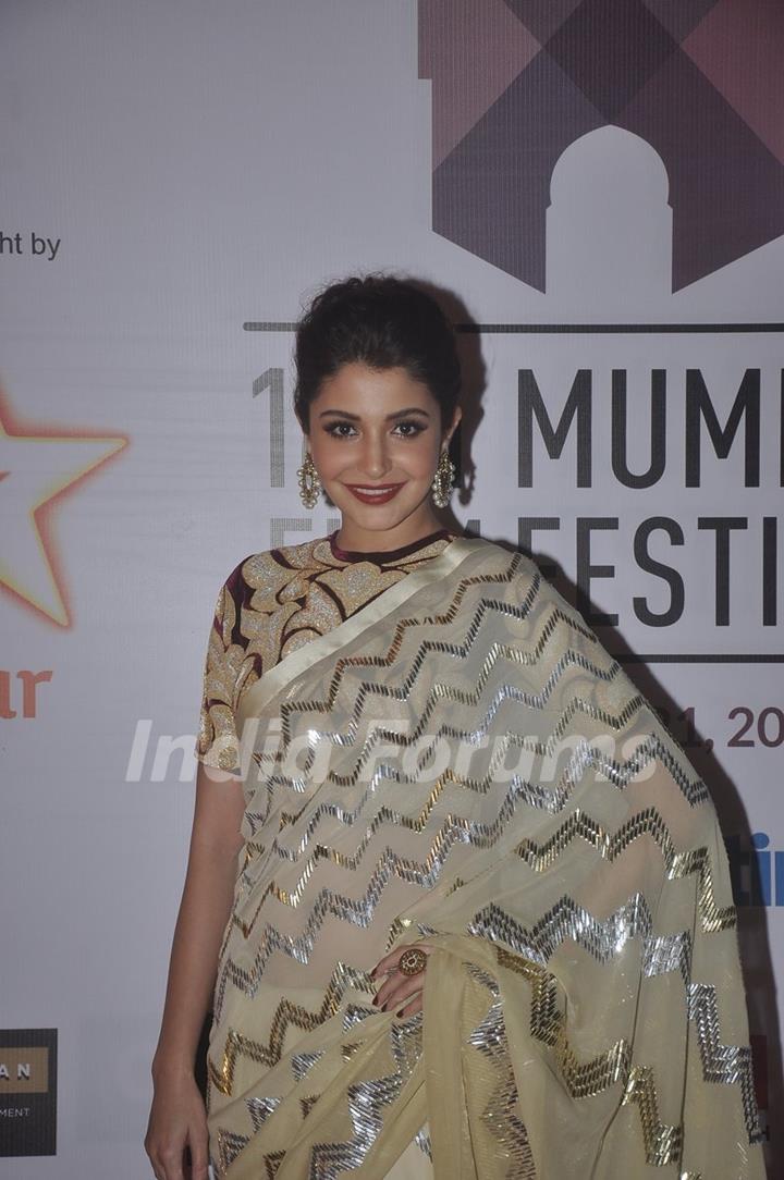 Anushka Sharma poses for the media at the Closing Ceremony of 16th MAMI Film Festival