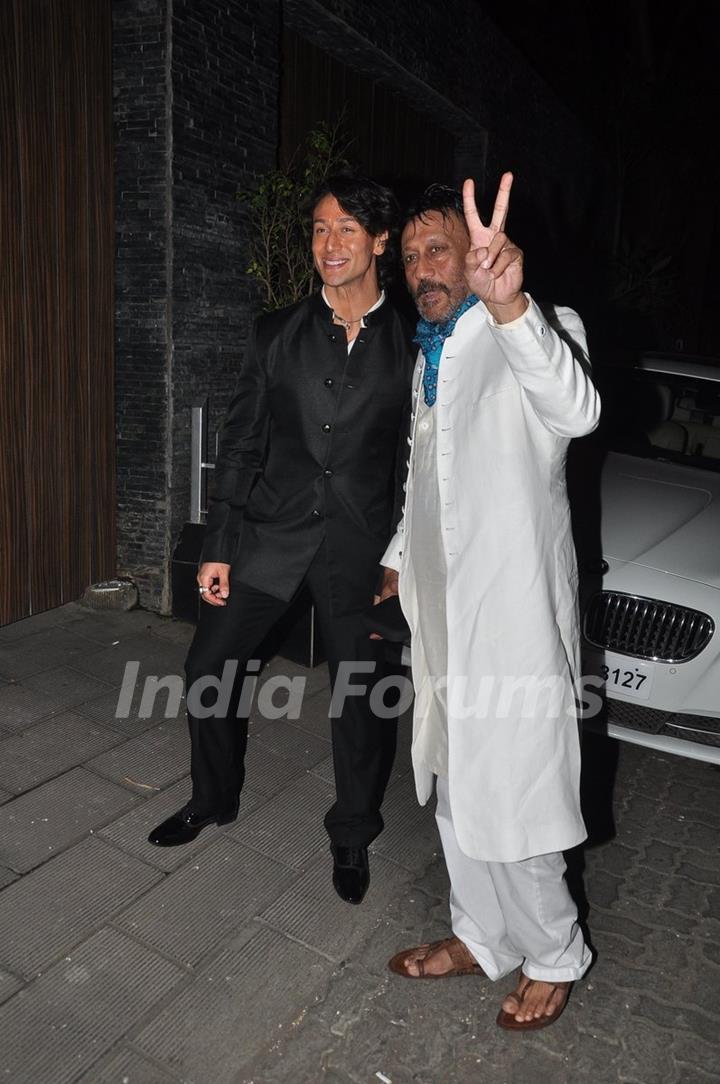 Tiger Shroff and Jackie Shroff pose for the media at Aamir Khan's Diwali Bash