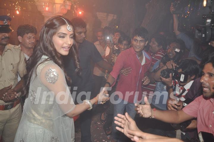 Sonam Kapoor greets her fans during Diwali