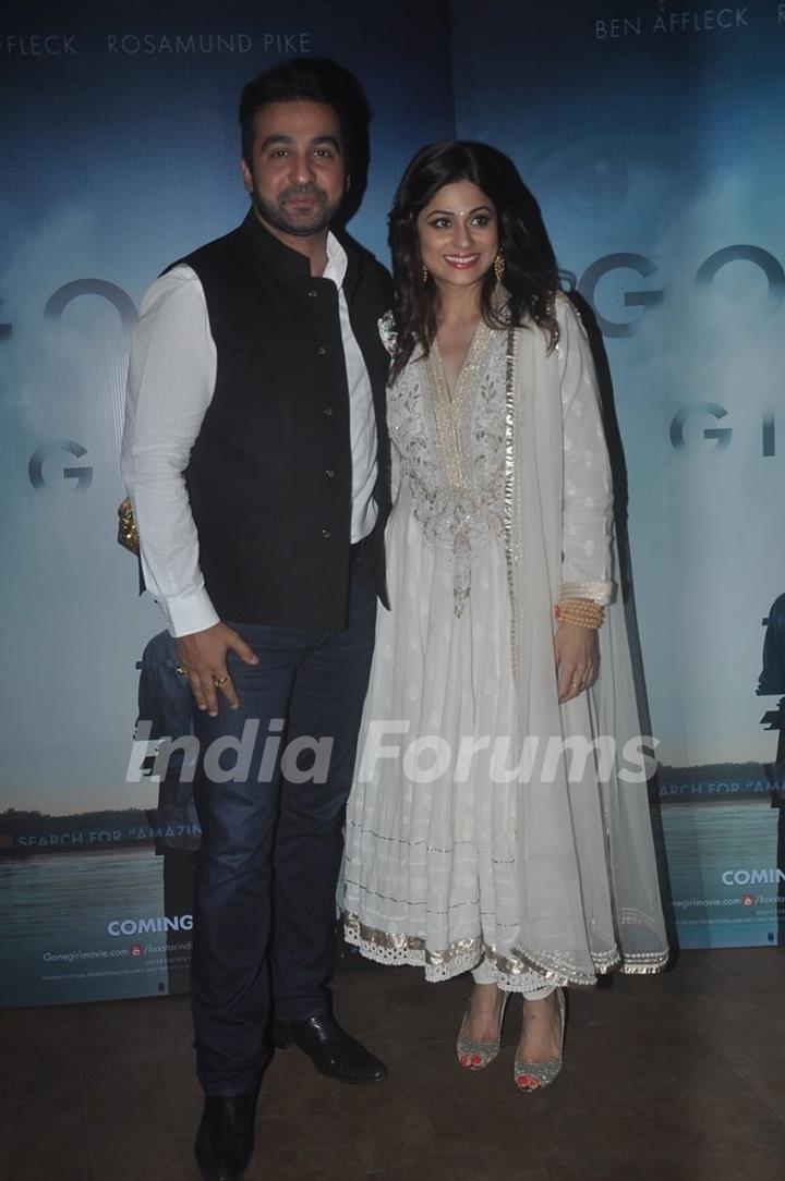 Raj Kundra poses with Shamita Shetty at a Screening at Light box