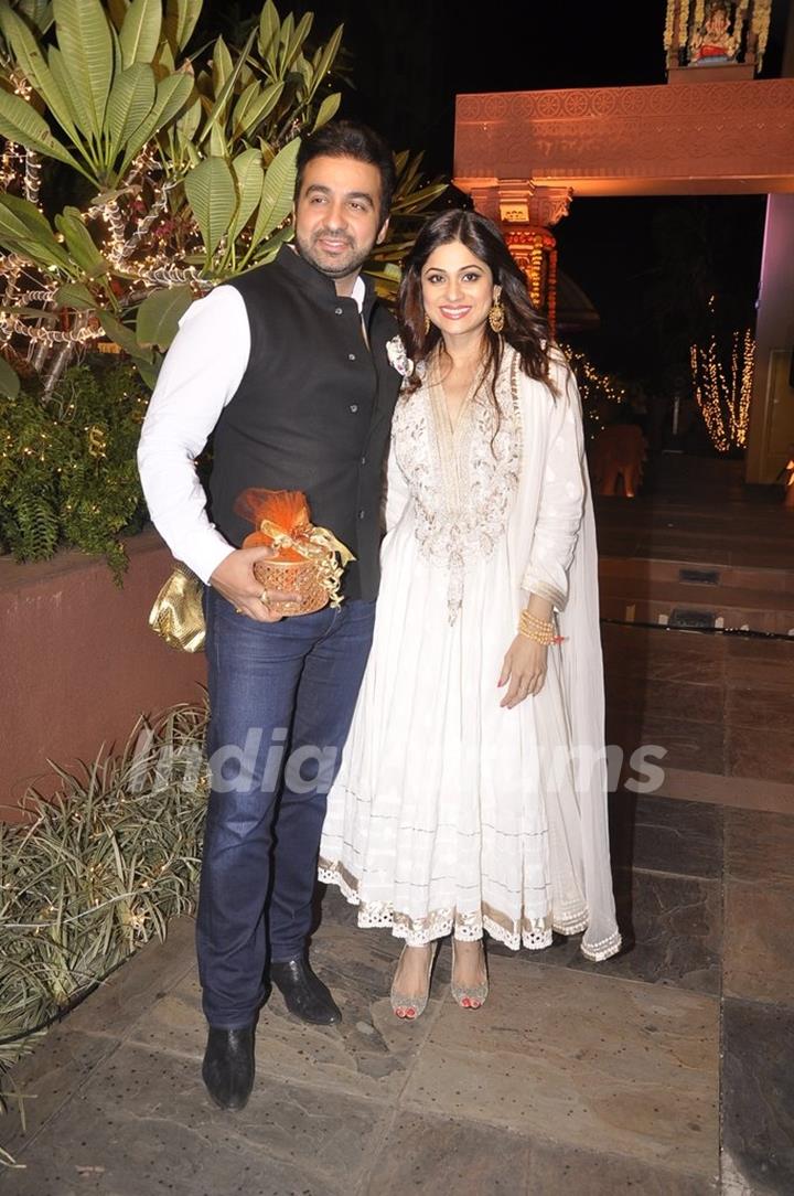 Raj Kundra poses with Shamita Shetty at Sachin Joshi's Diwali Bash