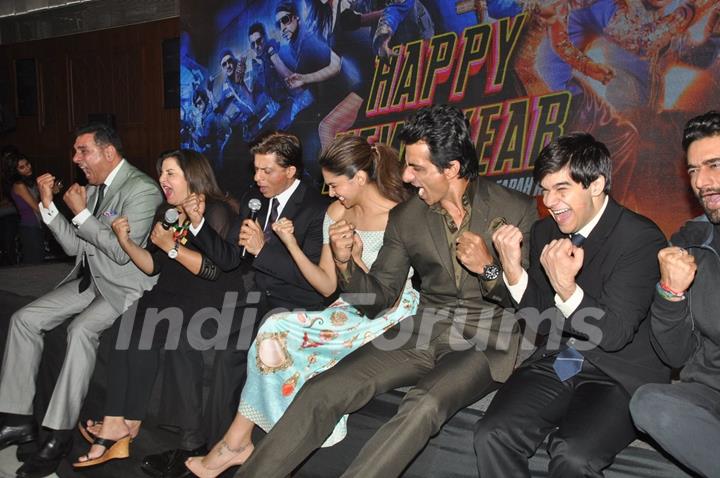 An excited Happy New Year Team at the Song Launch of Happy New Year